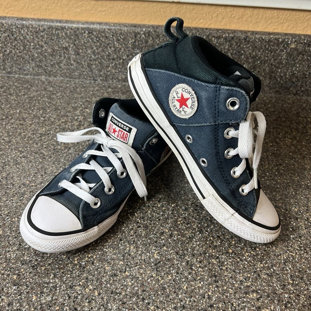 Converse All Star Kids Youth 2 Blue Canvas Mid Top Lace Up Padded Tongue Sneaker